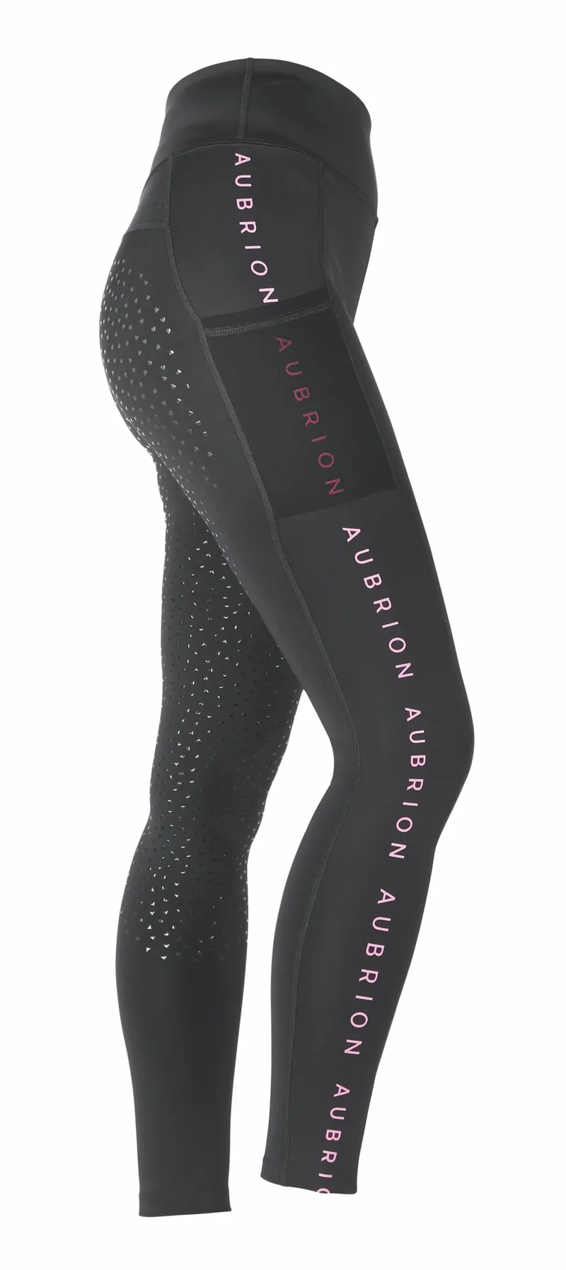 Aubrion Girl's Brook Logo Riding Tights in Jet Black