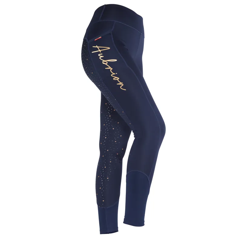Aubrion Girls' Team Shield Riding Tights in Navy Blue