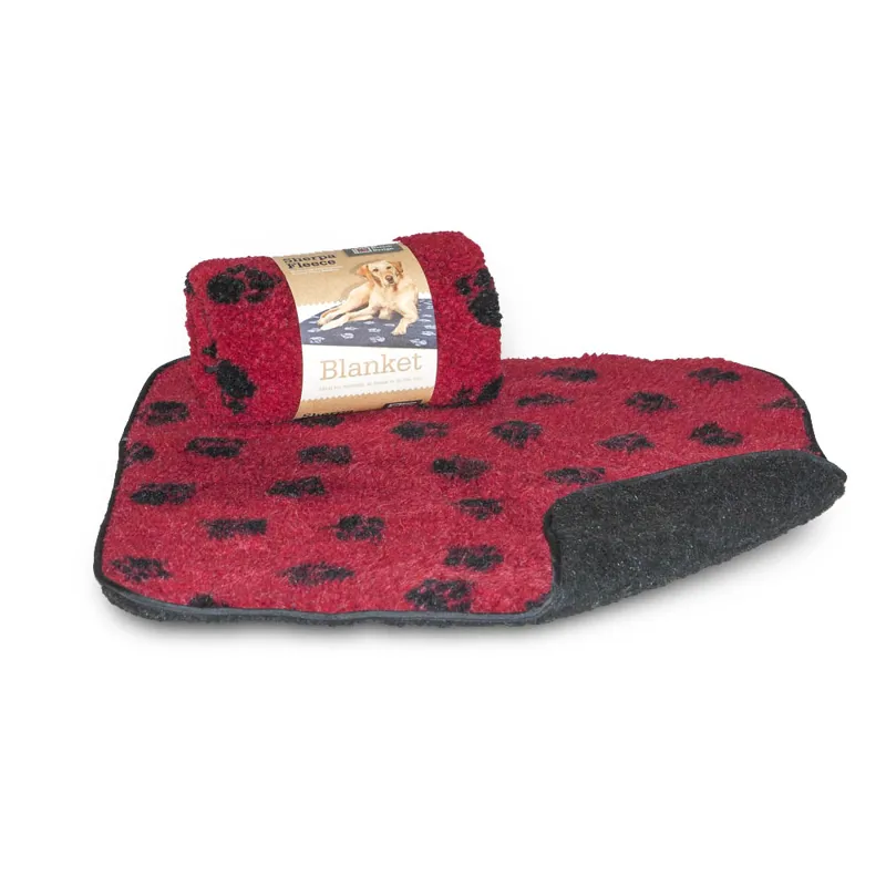 Danish Design Medium Paw Fleece Blanket in Red