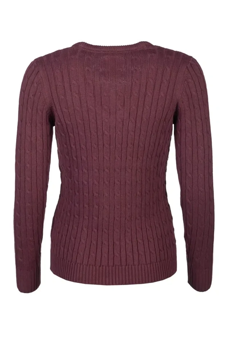 Rydale Emma Ladies V Neck Cable Knit Jumper in Burgundy-1