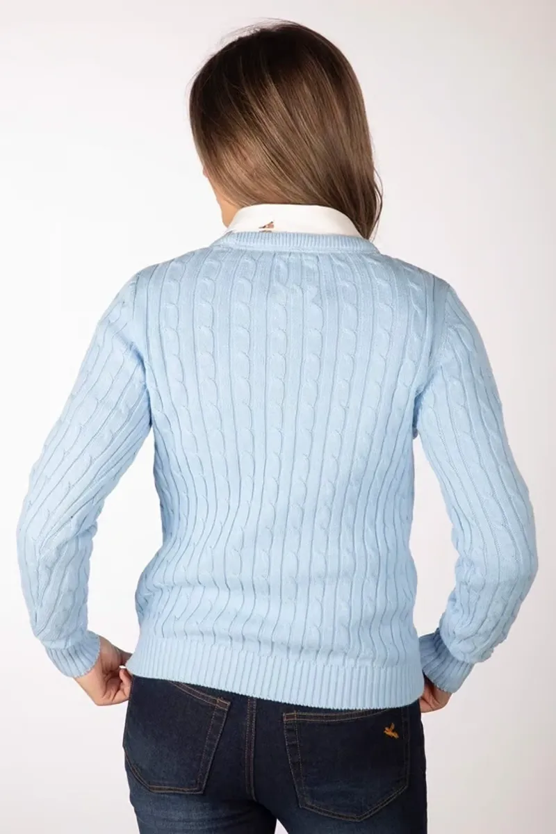 Rydale Ladies Emma Crew Neck Cable Knit Jumper in Soft Blue-4