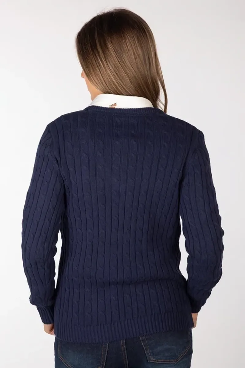 Rydale Emma Ladies V Neck Cable Knit Jumper in Navy-1