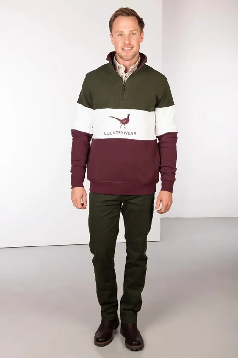 Rydale Byland Men's Sweatshirt - Pheasant in Wine/White/Olive-4