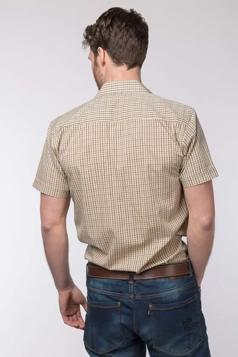 Rydale Men's Short Sleeved Check Shirt in Poacher Beige-3