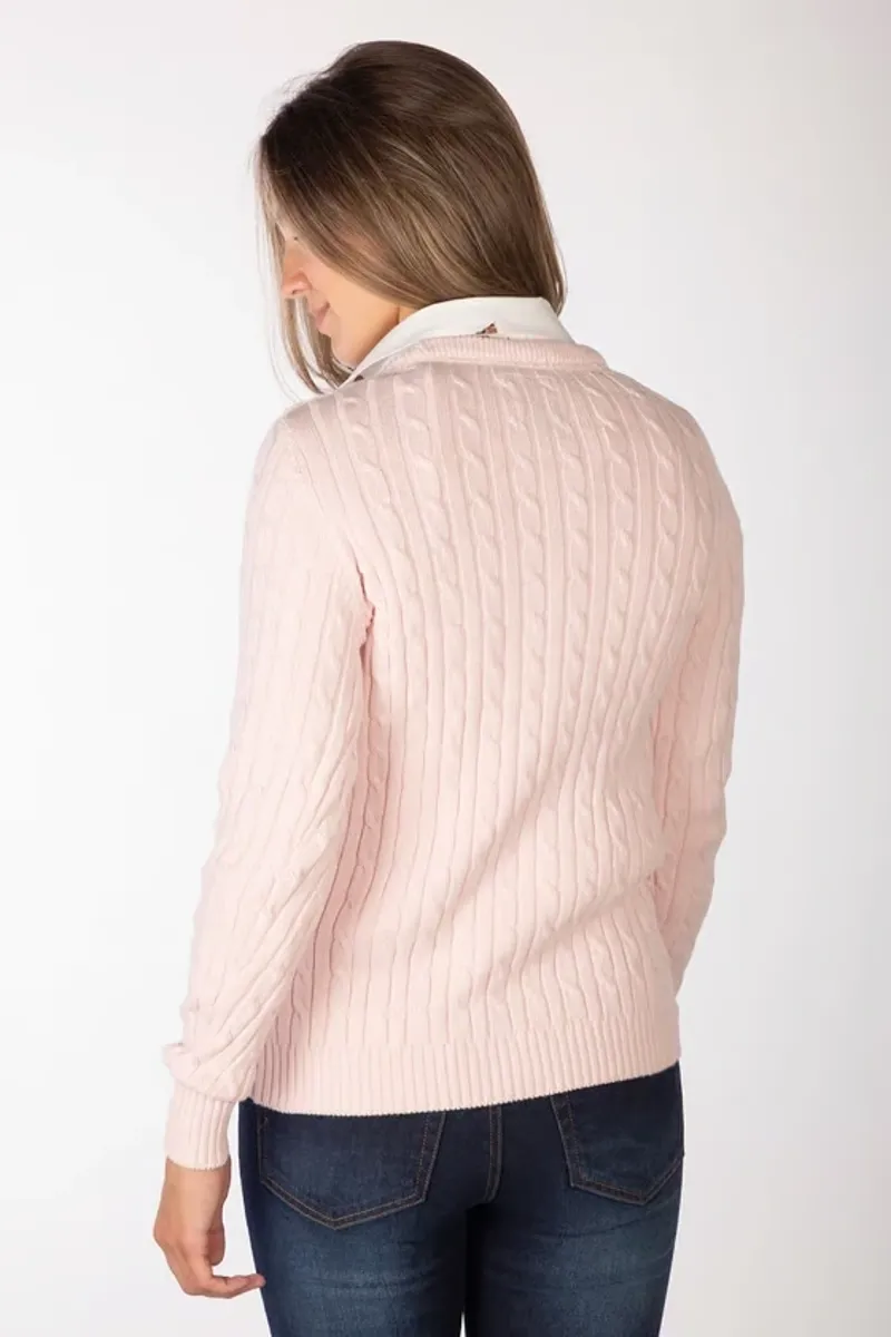 Rydale Ladies Emma Crew Neck Cable Knit Jumper in Soft Pink-4
