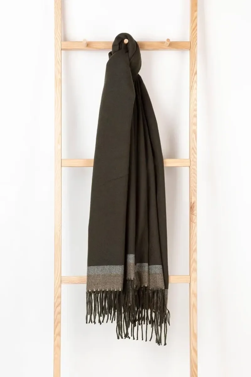 Rydale Ladies Bella Stripe Scarf in Olive/Cream/Caramel-1