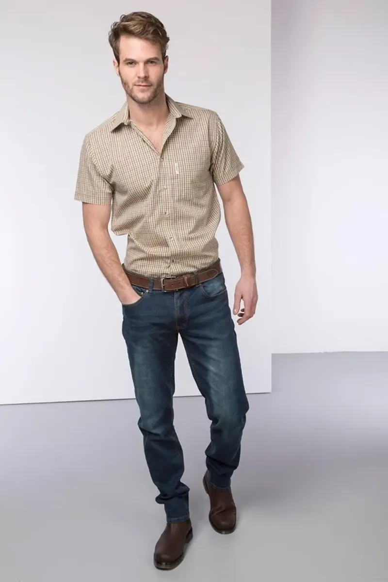 Rydale Men's Short Sleeved Check Shirt in Poacher Beige-4