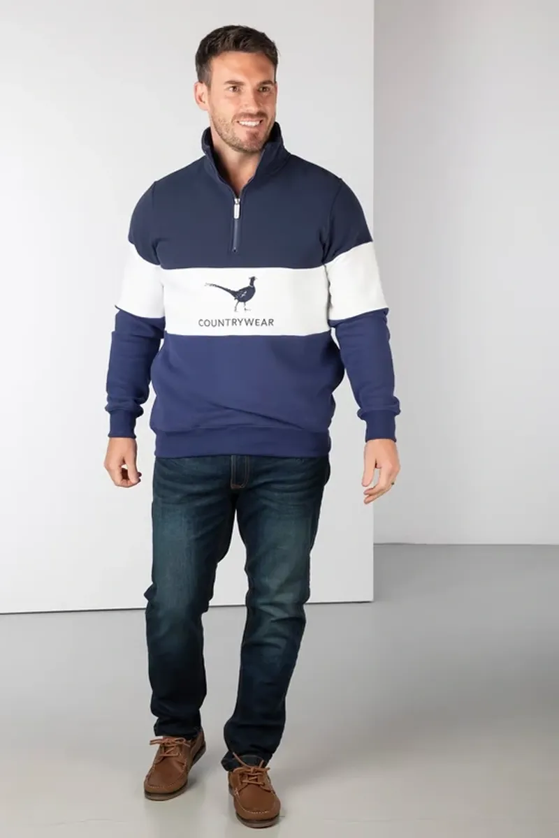 Rydale Byland Men's Sweatshirt - Pheasant in Navy/White/Denim-4