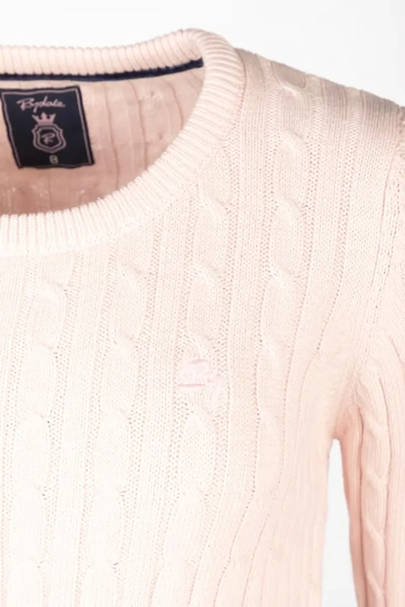 Rydale Ladies Emma Crew Neck Cable Knit Jumper in Soft Pink-2