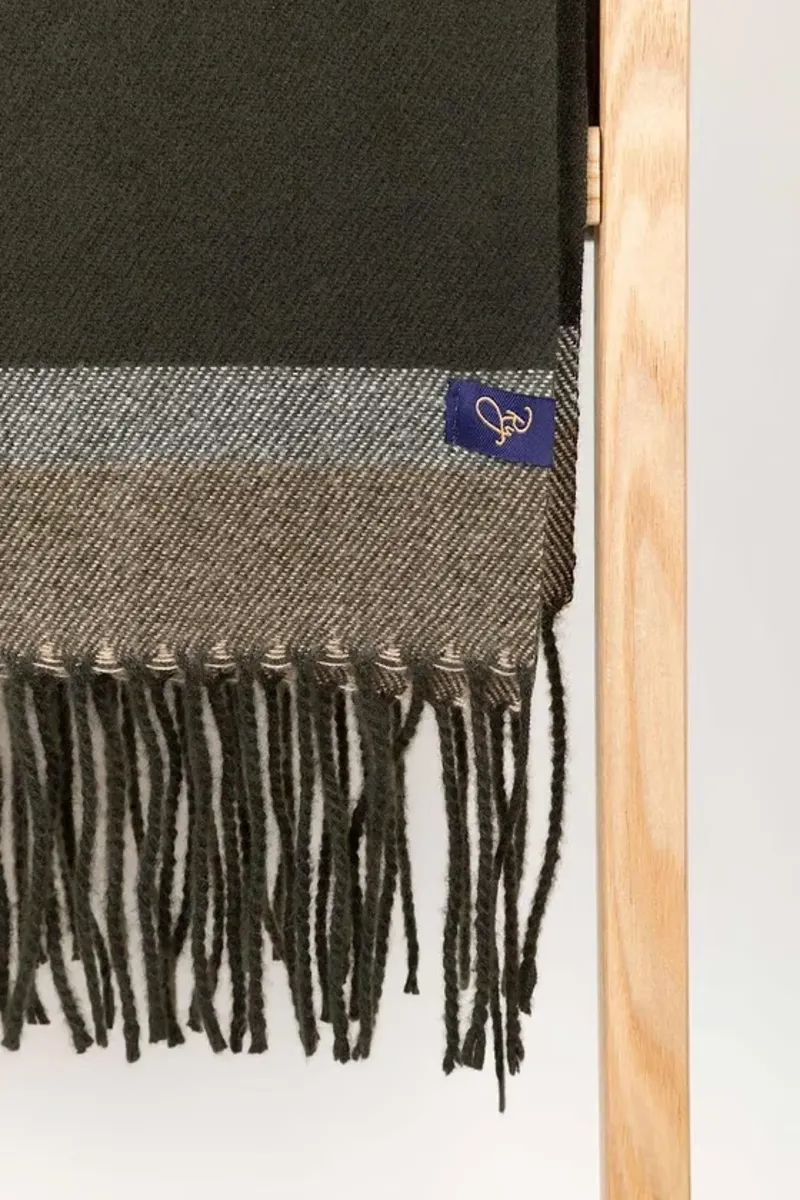 Rydale Ladies Bella Stripe Scarf in Olive/Cream/Caramel-2