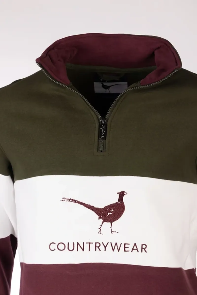 Rydale Byland Men's Sweatshirt - Pheasant in Wine/White/Olive-7