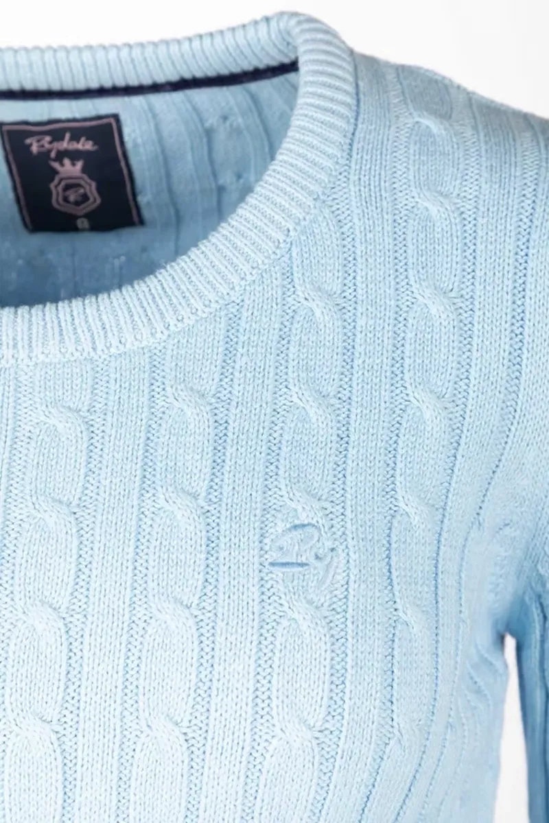 Rydale Ladies Emma Crew Neck Cable Knit Jumper in Soft Blue-2