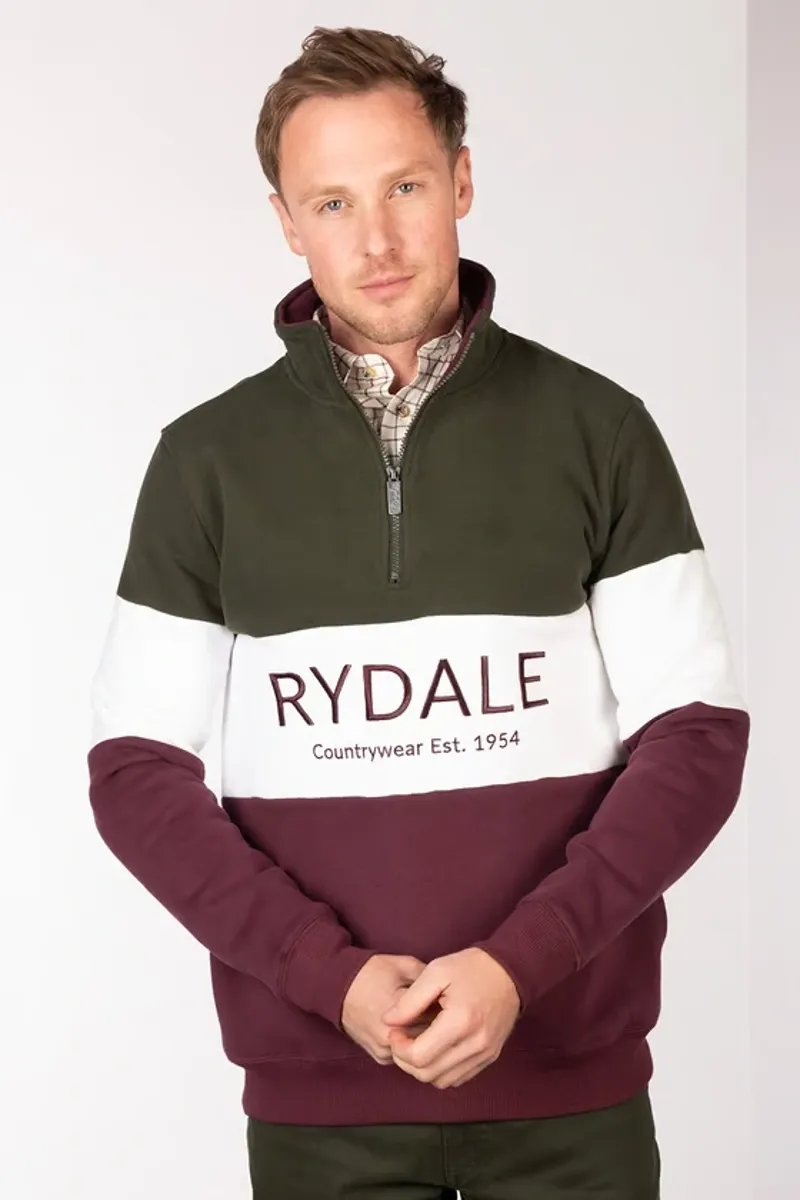 Rydale Byland Men's Sweatshirt - Rydale in Wine/White/Olive-2