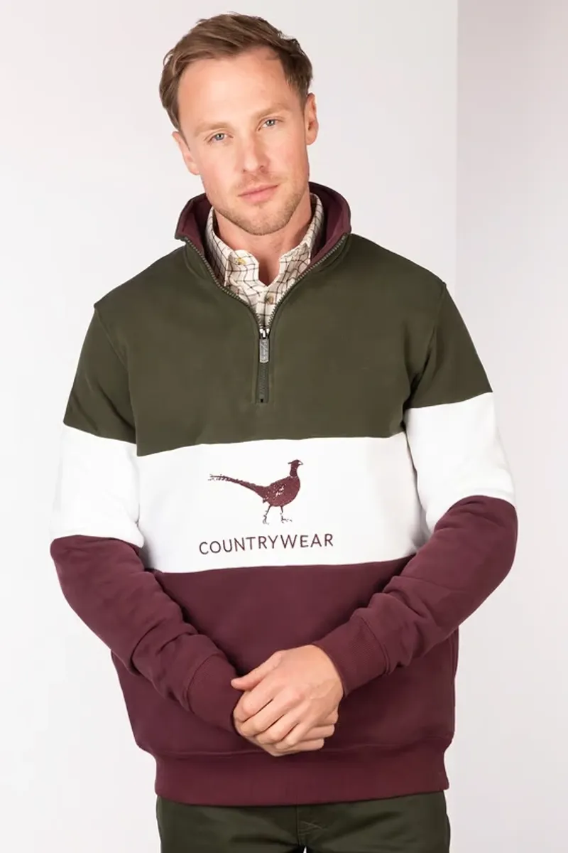 Rydale Byland Men's Sweatshirt - Pheasant in Wine/White/Olive-2