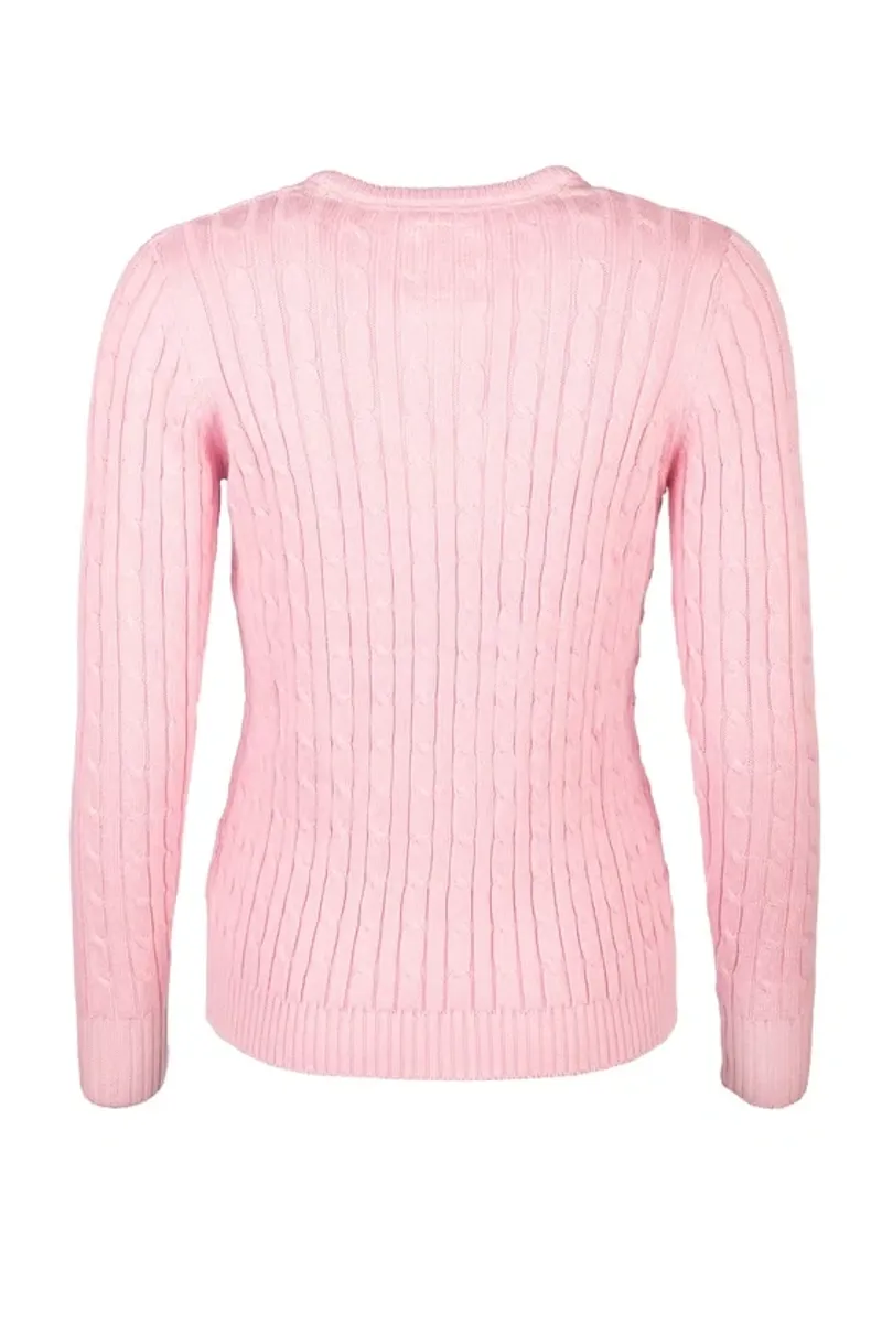 Rydale Emma Ladies V Neck Cable Knit Jumper in Perfect Pink-1