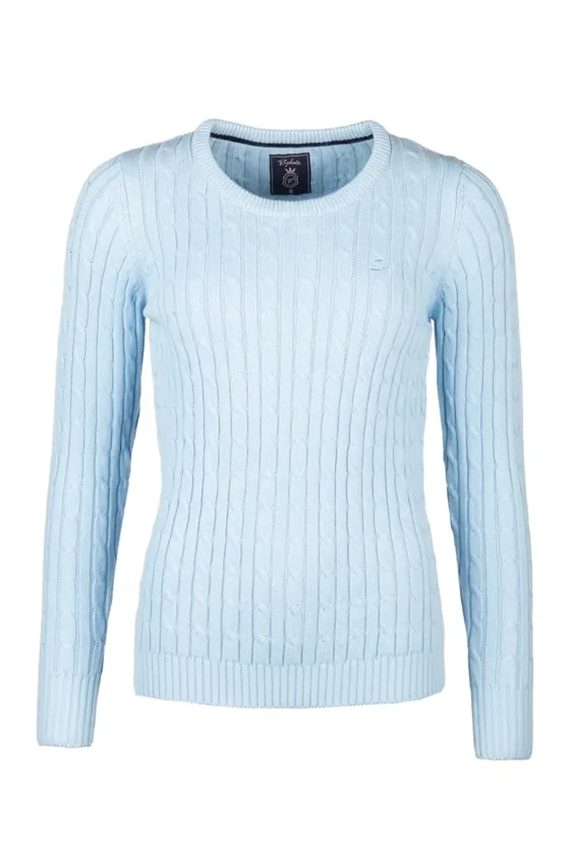 Rydale Ladies Emma Crew Neck Cable Knit Jumper in Soft Blue