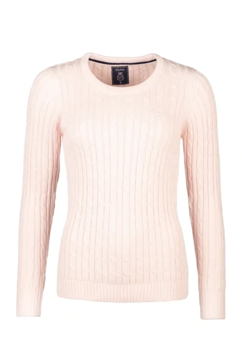 Rydale Ladies Emma Crew Neck Cable Knit Jumper in Soft Pink