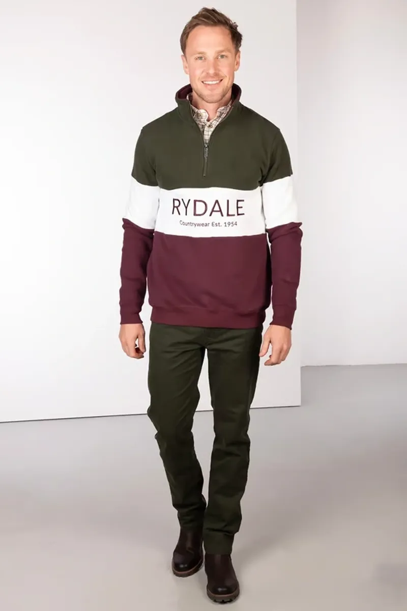 Rydale Byland Men's Sweatshirt - Rydale in Wine/White/Olive-4