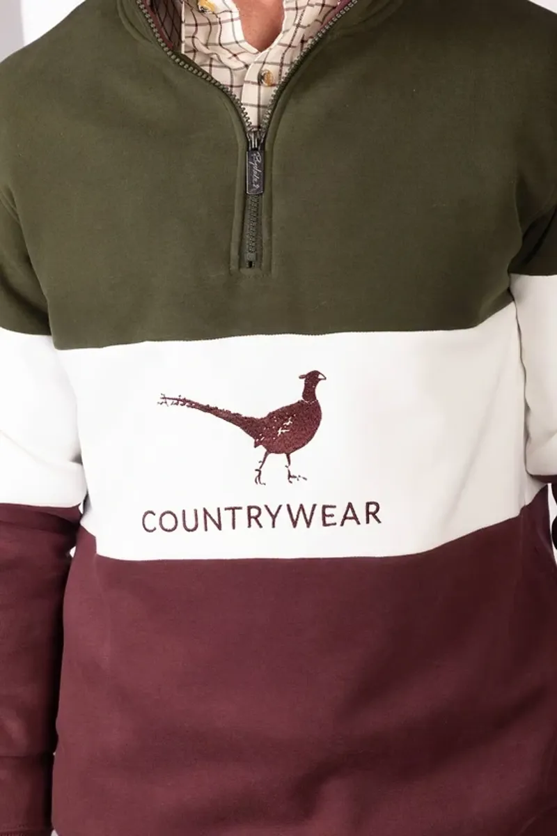 Rydale Byland Men's Sweatshirt - Pheasant in Wine/White/Olive-6