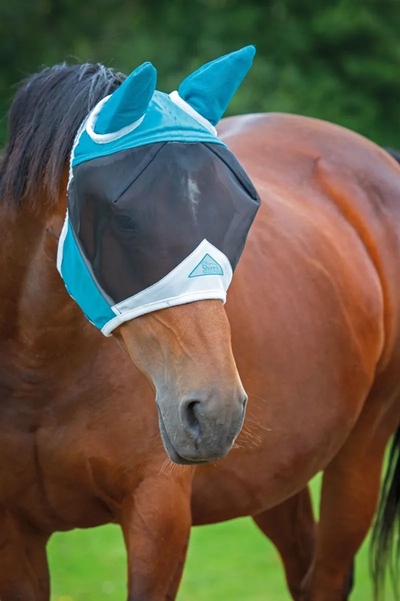 Shires FlyGuard Pro Fine Mesh Fly Mask with Ears in Teal