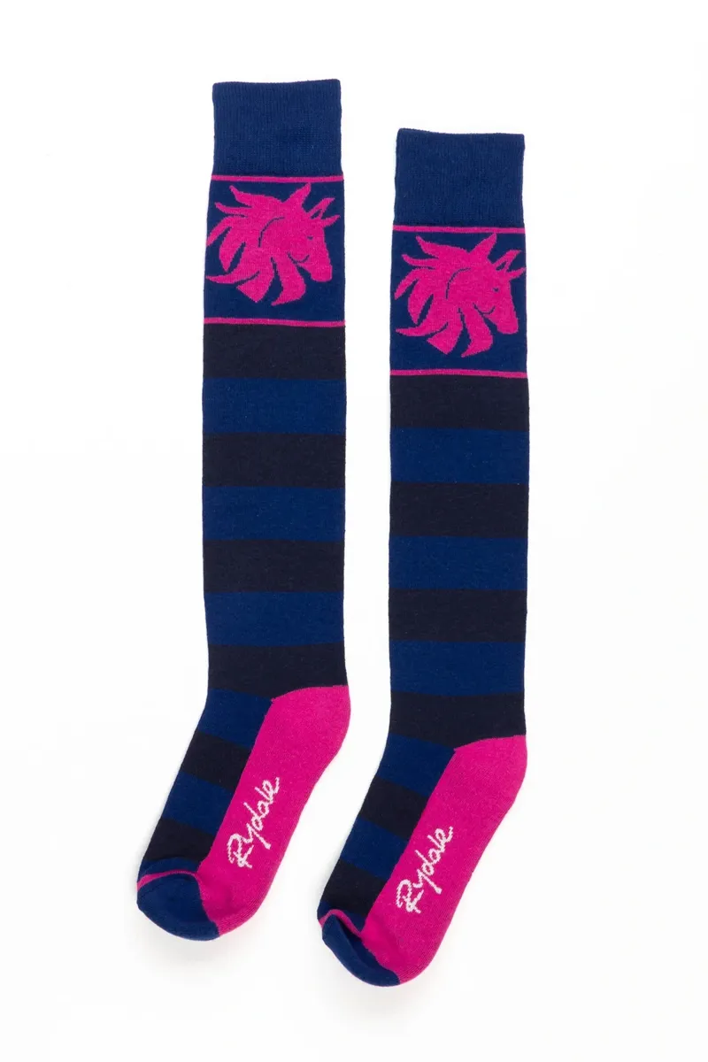 Rydale Ladies Broadstripe Knee Length Riding Socks 4-7 in Denim