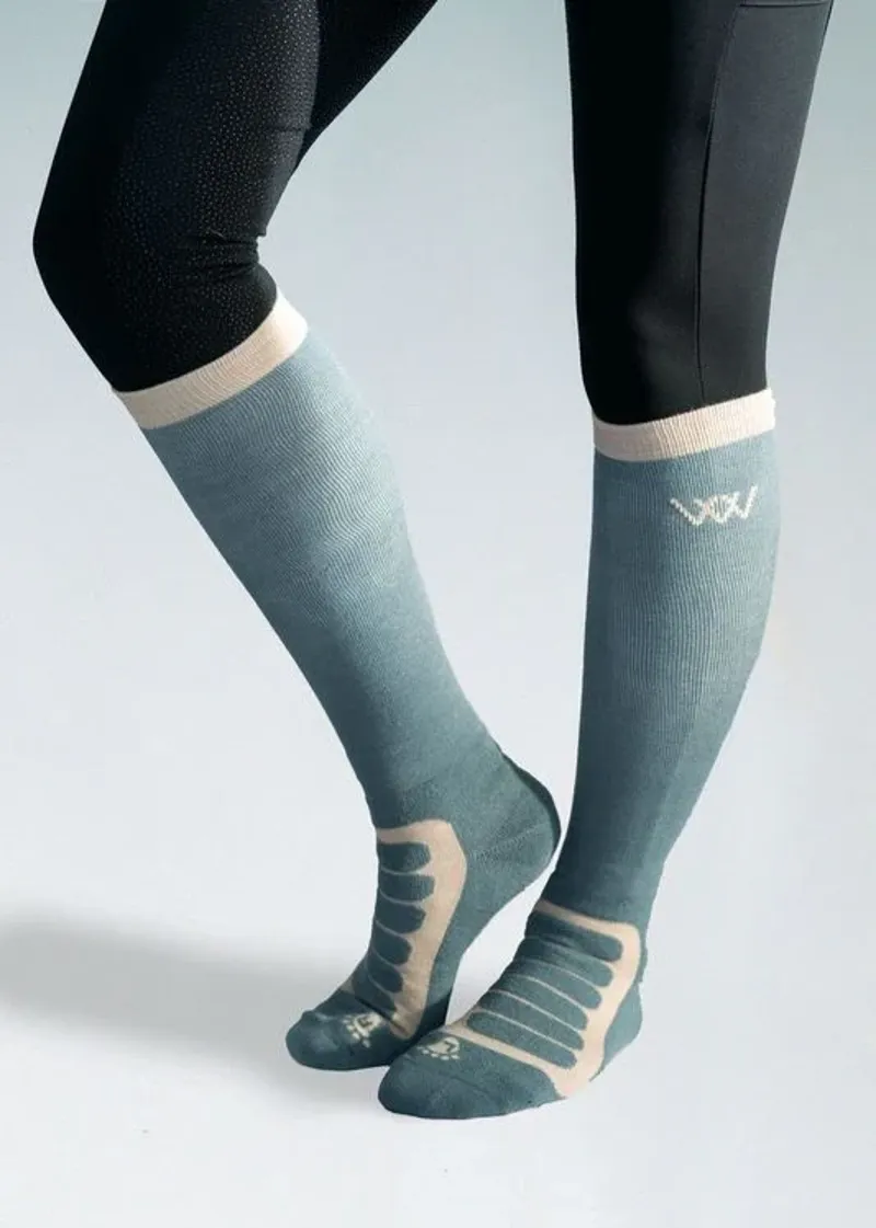 Woof Wear Long Bamboo Tech Riding Socks in Steel/Stone-1